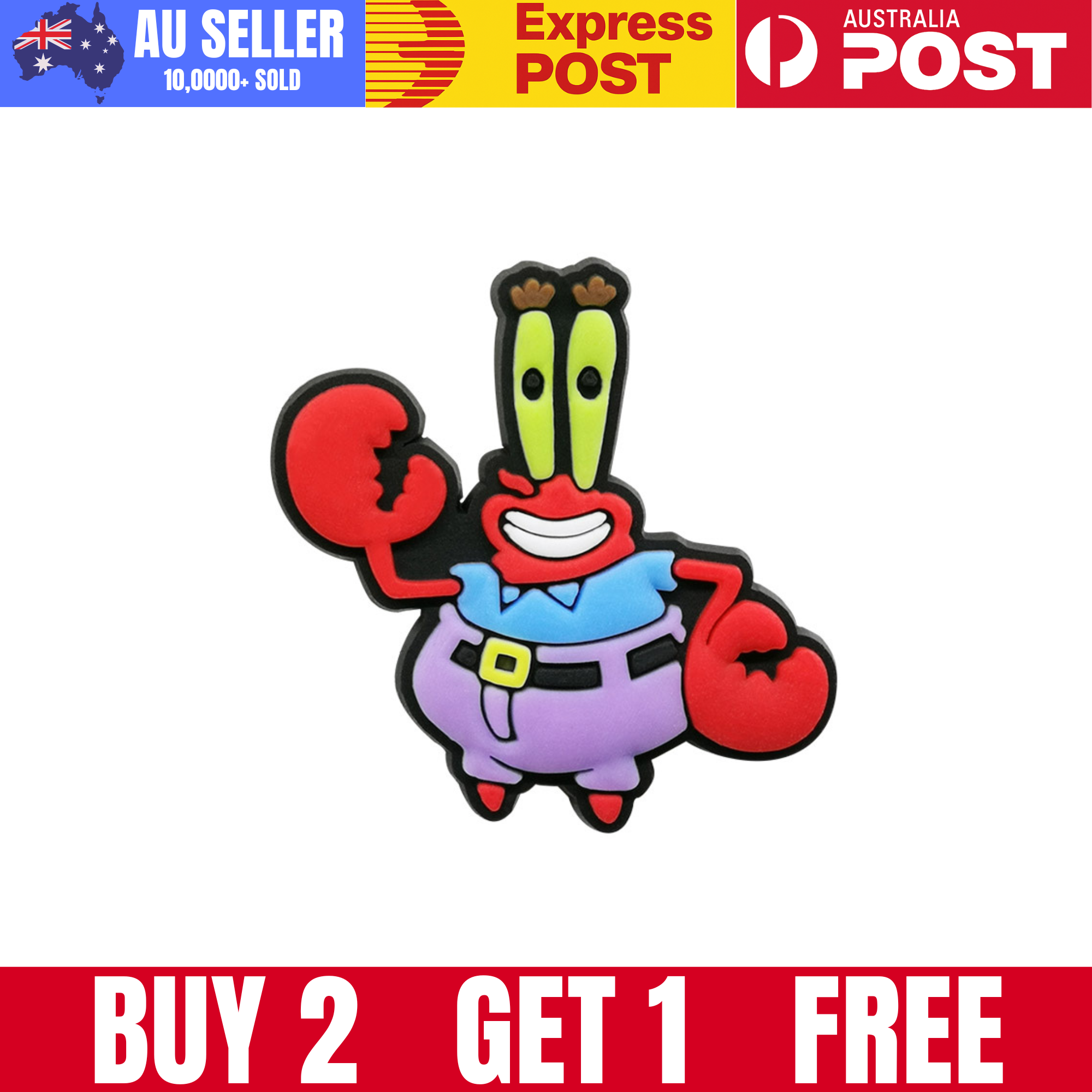 Colorful cartoon crab character badge, perfect for marine life lovers.