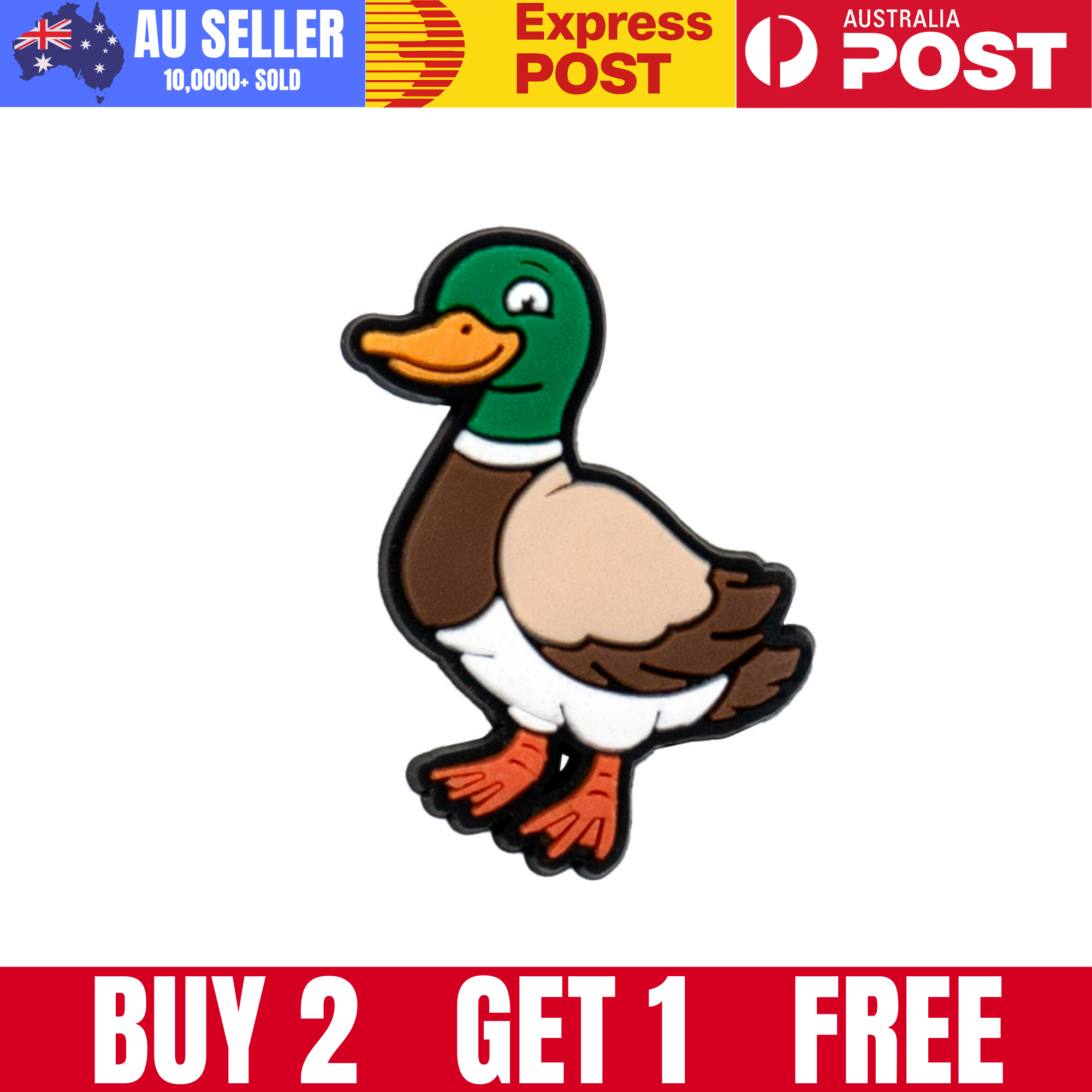 Cute cartoon duck character pin for collectible jewelry or accessories, vibrant and playful design.