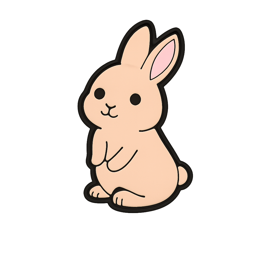 Cute bunny pin with cartoon design, perfect for accessories and apparel.