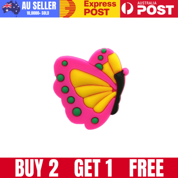Colorful butterfly-shaped pink and yellow jewelry accessory.