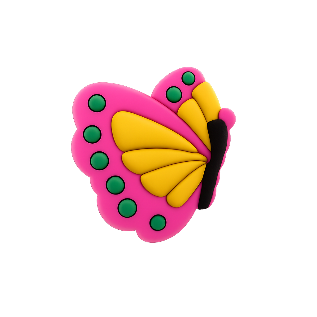 Colorful butterfly-shaped pink and yellow jewelry accessory.