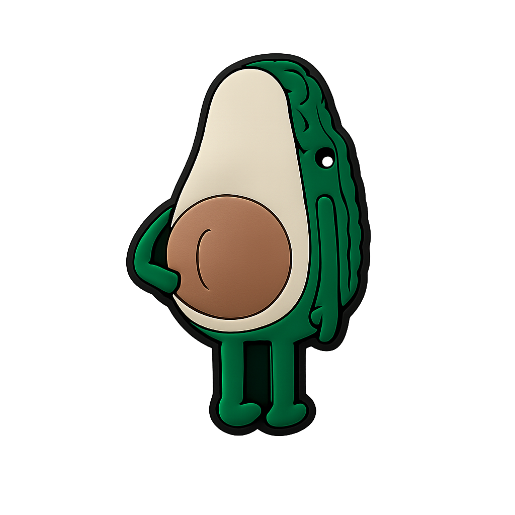 Avocado-shaped enamel pin with a playful design, perfect for fans of quirky accessories.
