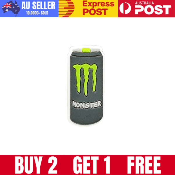Can badge pin featuring Monster Energy drink logo and design.