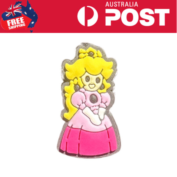 Princess Peach enamel pin with pink dress and yellow hair, perfect for Mario-themed collectibles.