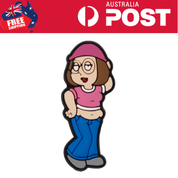 Cute cartoon girl sticker with pink top, blue jeans, and pink beanie, perfect for casual fashion accessories.
