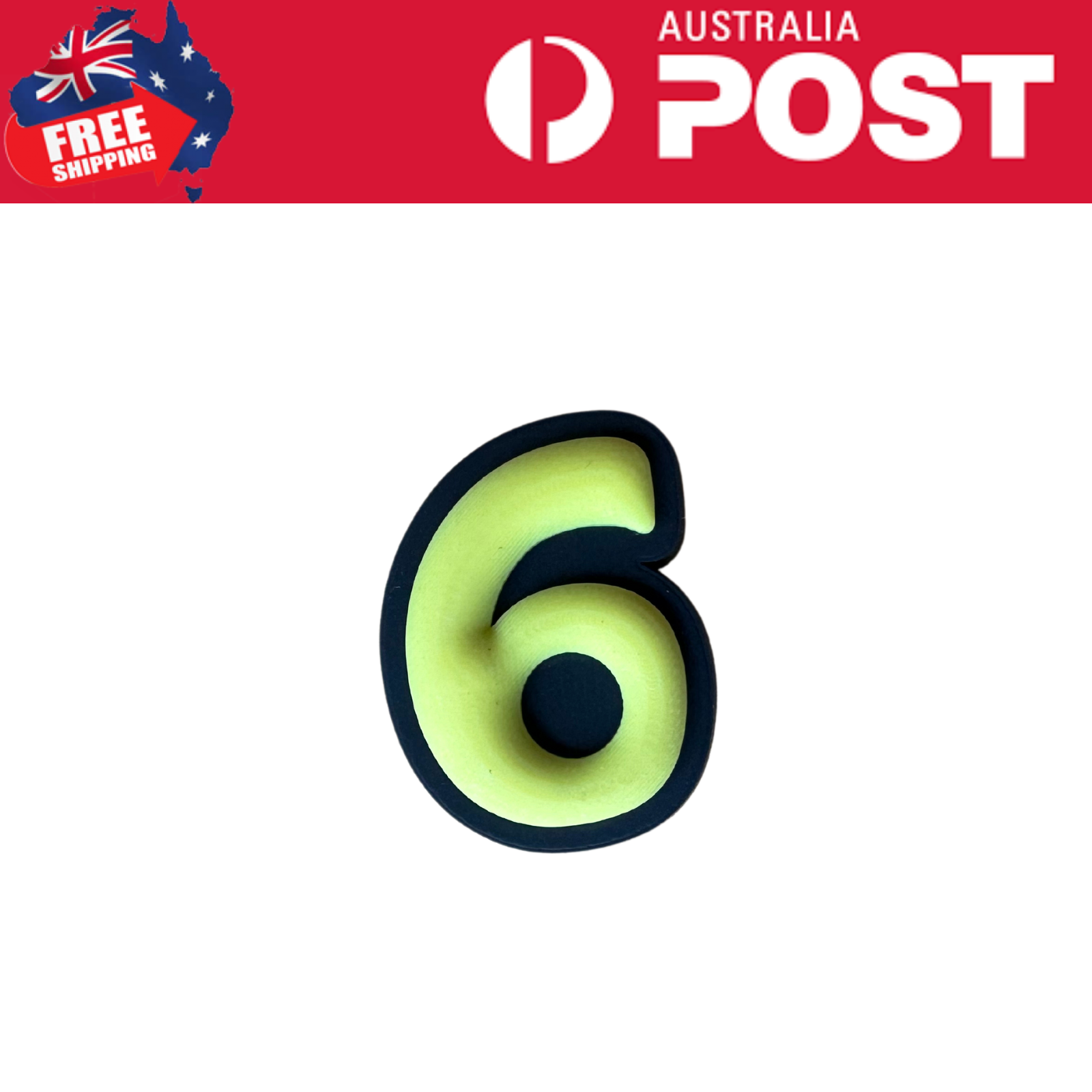 Number six foam number stress relief toy for kids and adults in bright yellow and black colors.