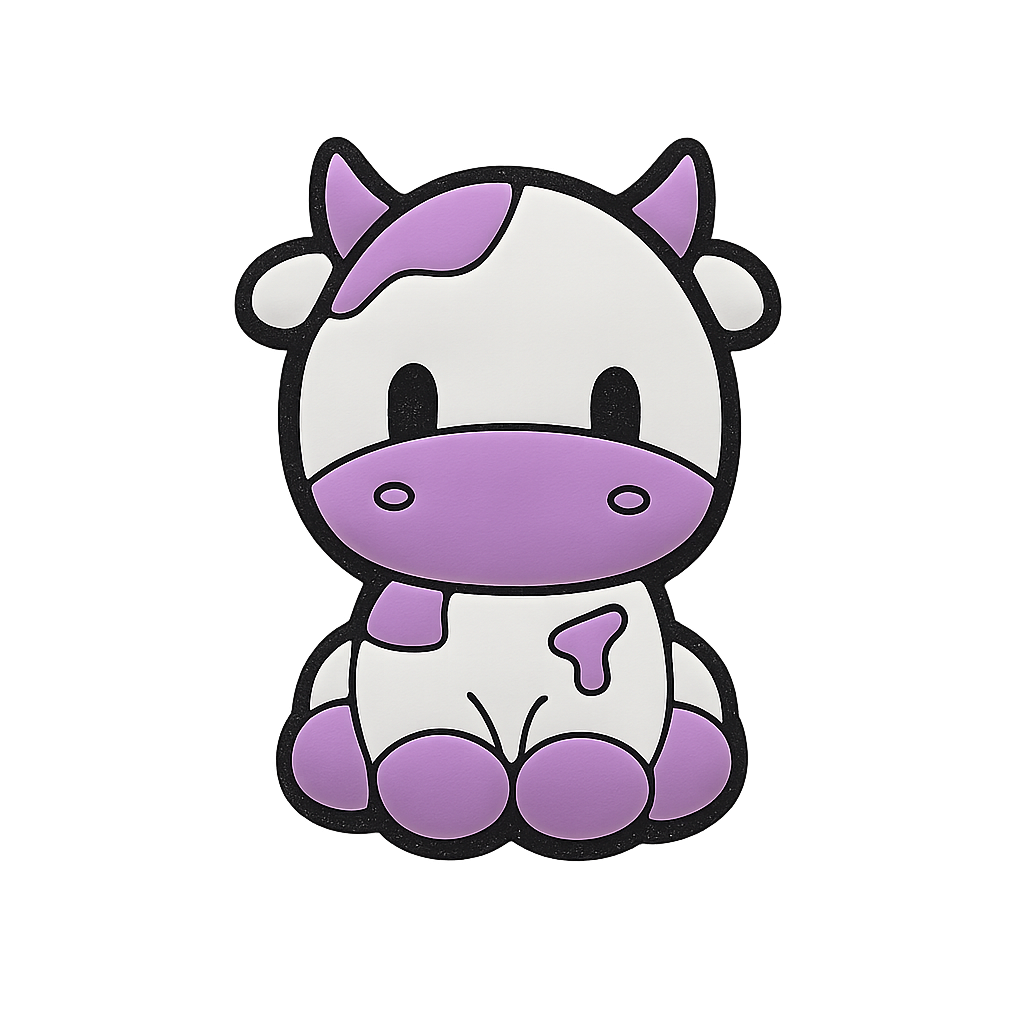 Cute purple and white cartoon cow plush toy, perfect for kids and animal lovers. Small, soft, and charming design, ideal for gifts.