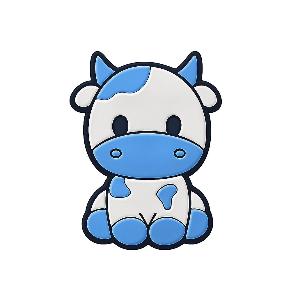 Cute blue and white cartoon cow USB flash drive, playful animal design for storage.