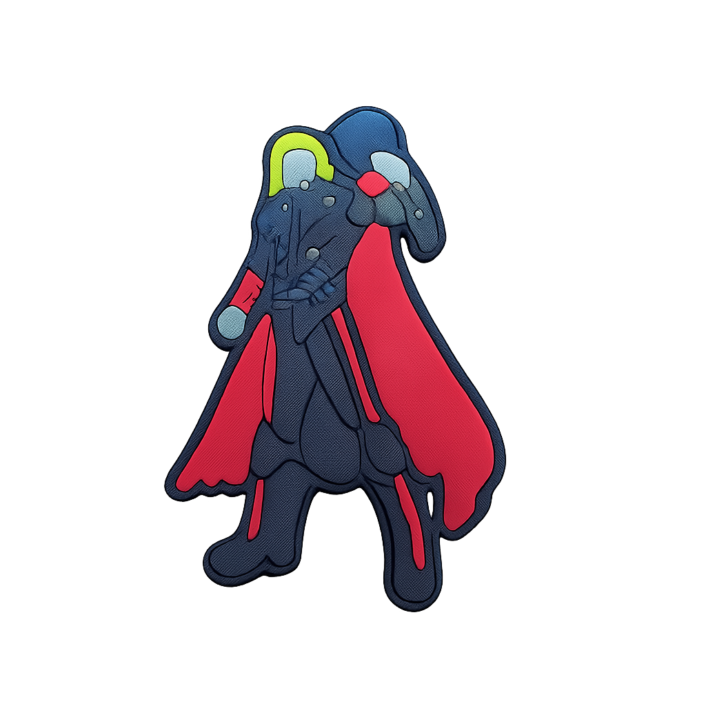 Custom superhero character silicone keychain for collectibles, Mr Charms design, black and red attire, Australian free shipping.