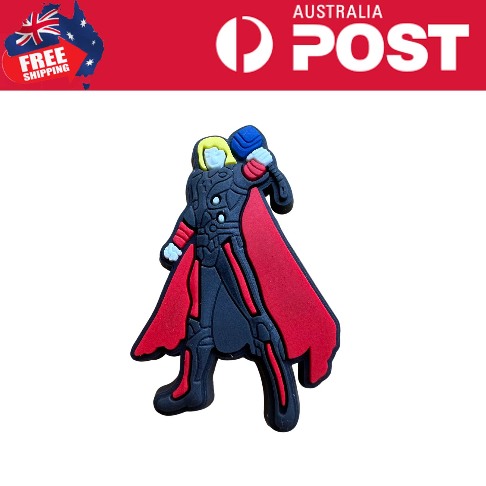 Custom superhero character silicone keychain for collectibles, Mr Charms design, black and red attire, Australian free shipping.