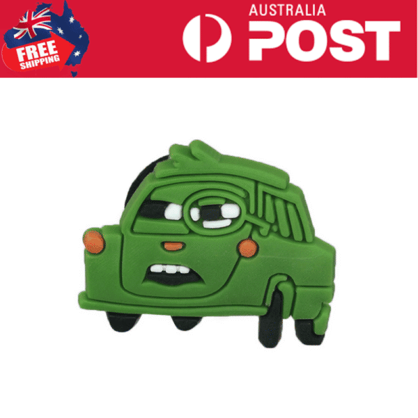 Colorful car-shaped rubber keychain with a quirky facial expression. Perfect for kids and car enthusiasts.