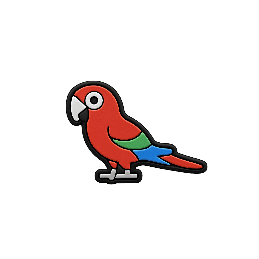 Colorful parrot enamel pin with vibrant detailing for accessories and collectibles.