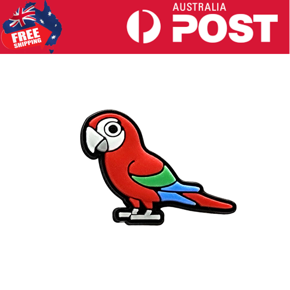 Colorful parrot enamel pin with vibrant detailing for accessories and collectibles.