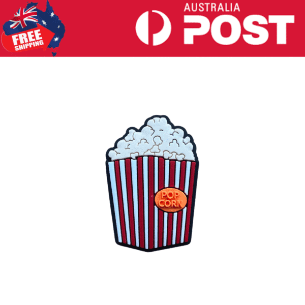 Colorful popcorn bucket enamel pin, perfect for popcorn lovers and movie fans.