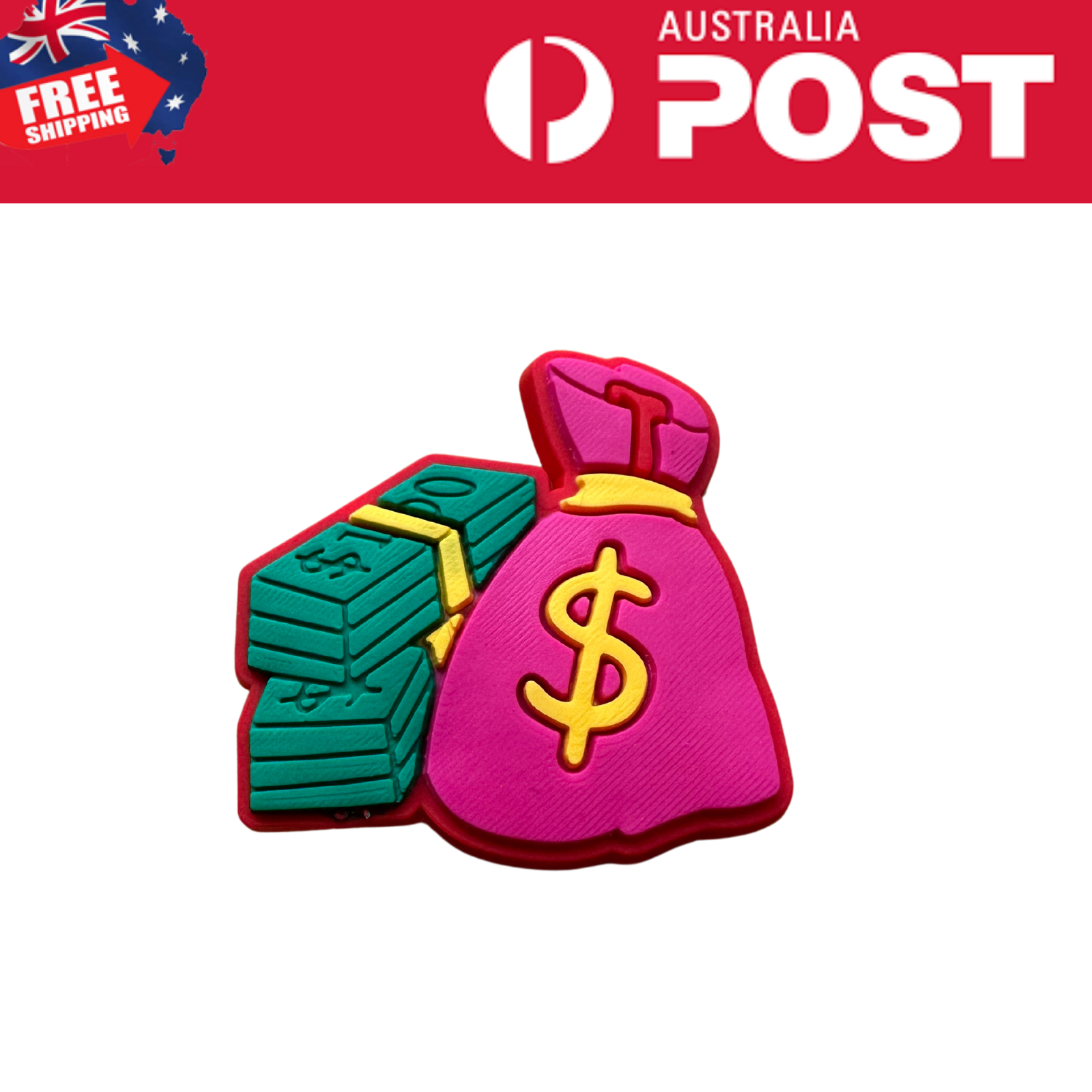 Stacks of dollar bills and a money bag with a dollar sign in vibrant colors.