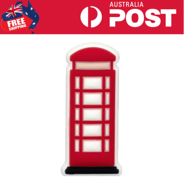 Red telephone booth silicone stress toy, fun desk accessory, British-themed stress relief, gift idea.
