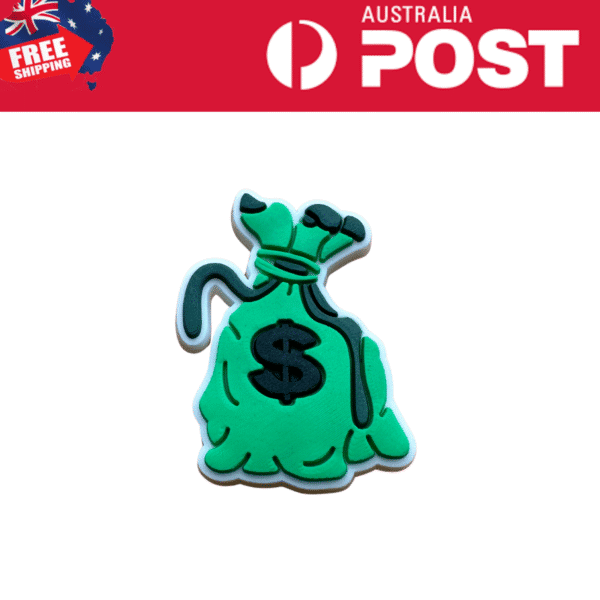 Colorful rubber keychain of a money bag with a dollar sign, perfect for retail and gifting.