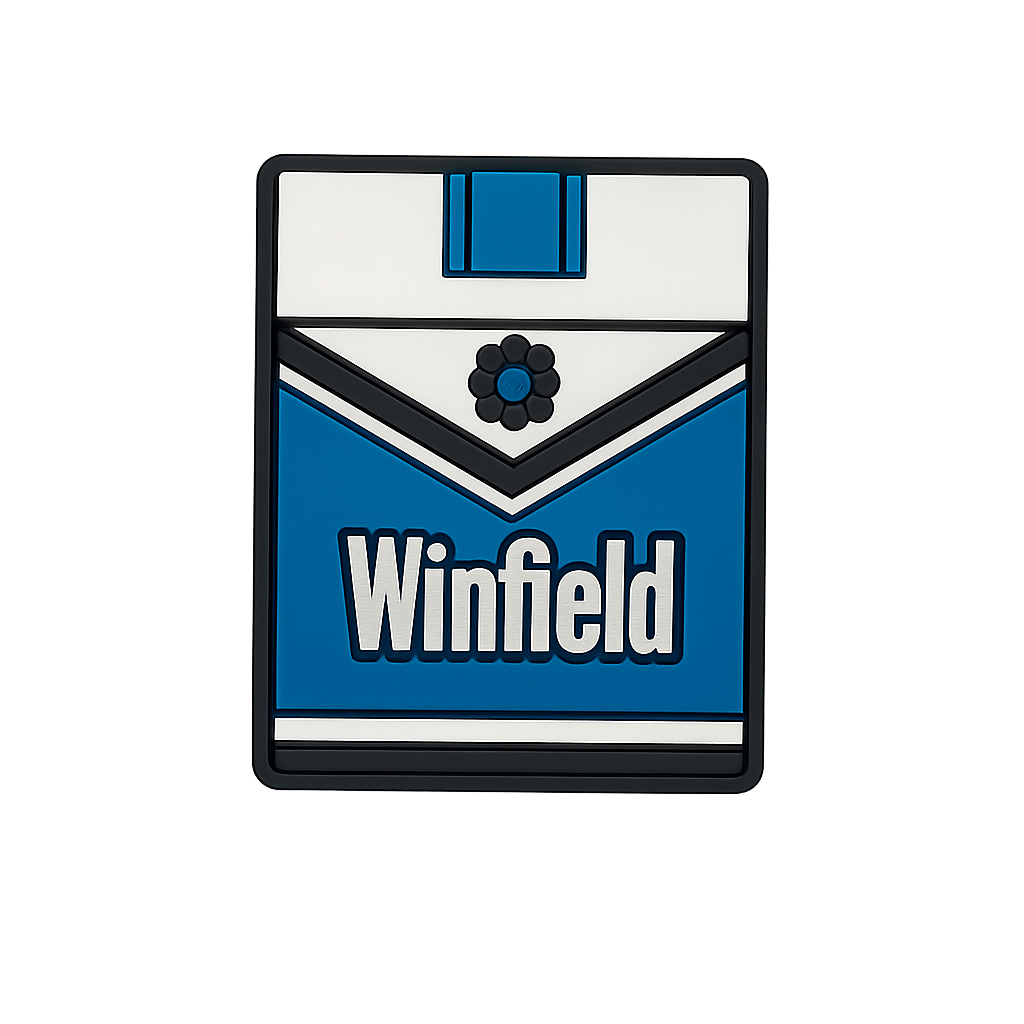 Enamel pin featuring Winfield cigarette branding for vintage smoker memorabilia.
