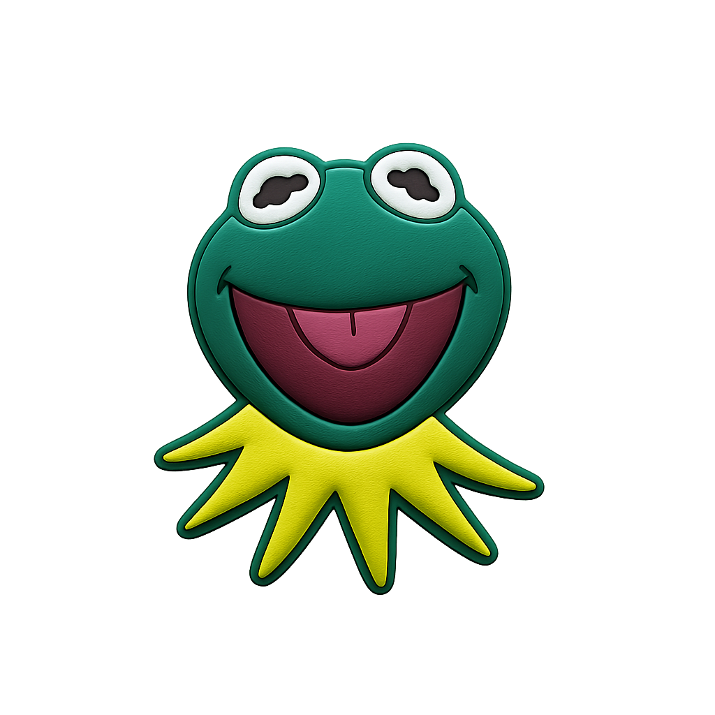 Colorful Kermit the Frog-inspired brooch with bright yellow collar, perfect for tropical or fun accessories.