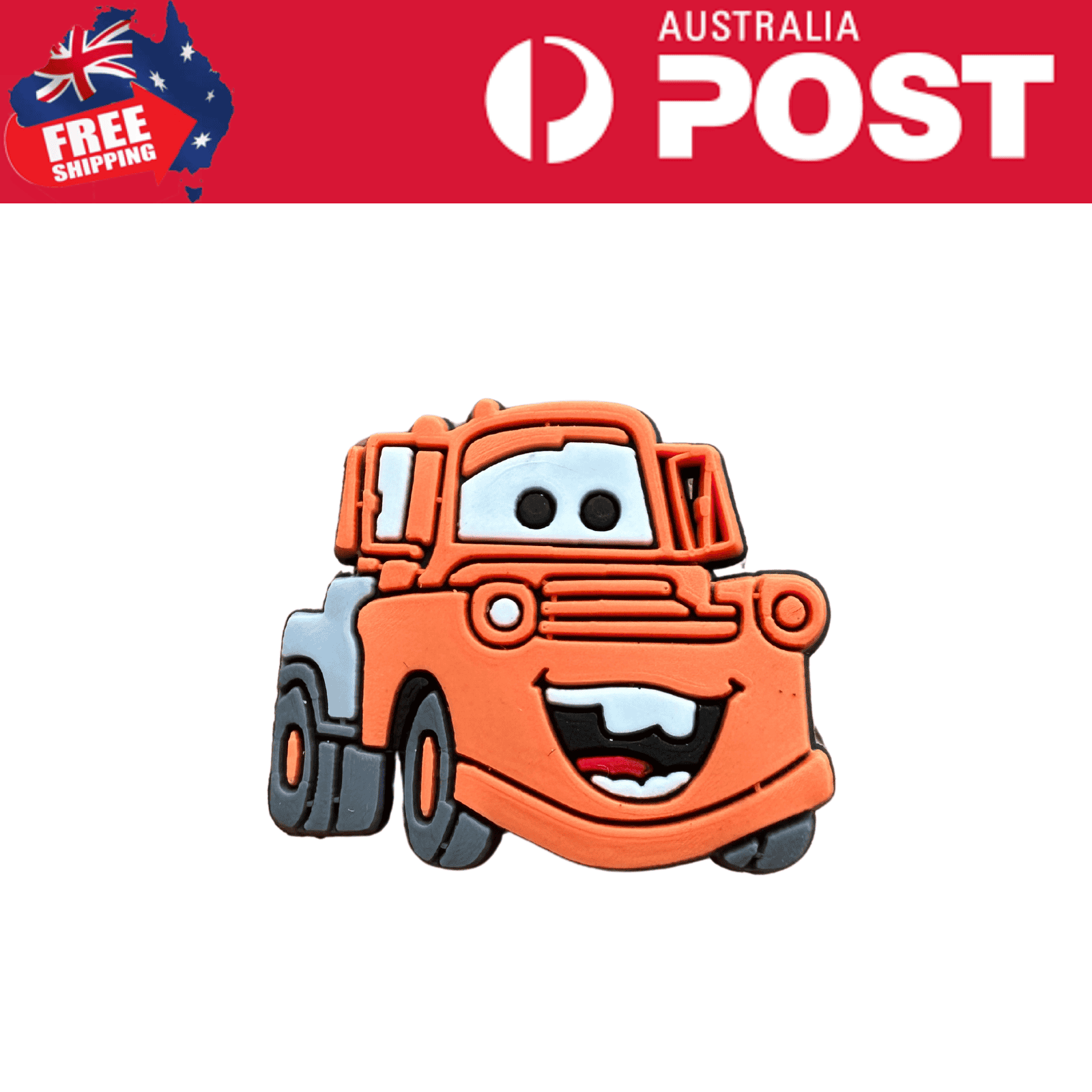 Colorful Disney Pixar Lightning McQueen rubber character badge, perfect for bags or clothing.