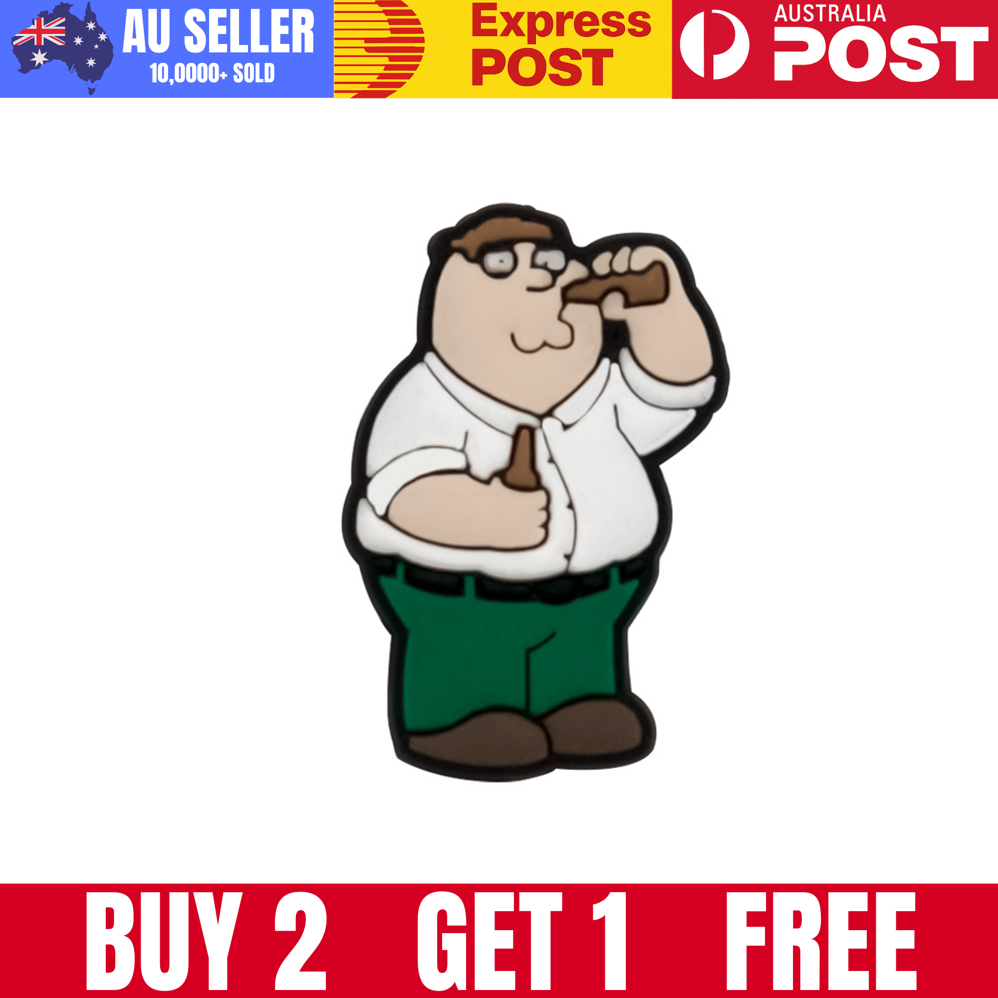 Colorful cartoon man with glasses holding a beer.