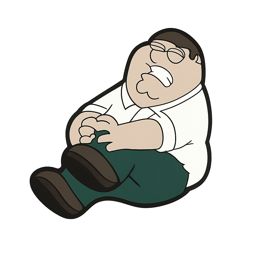 Funny cartoon character pin of a frustrated man sitting with his hand on his forehead.
