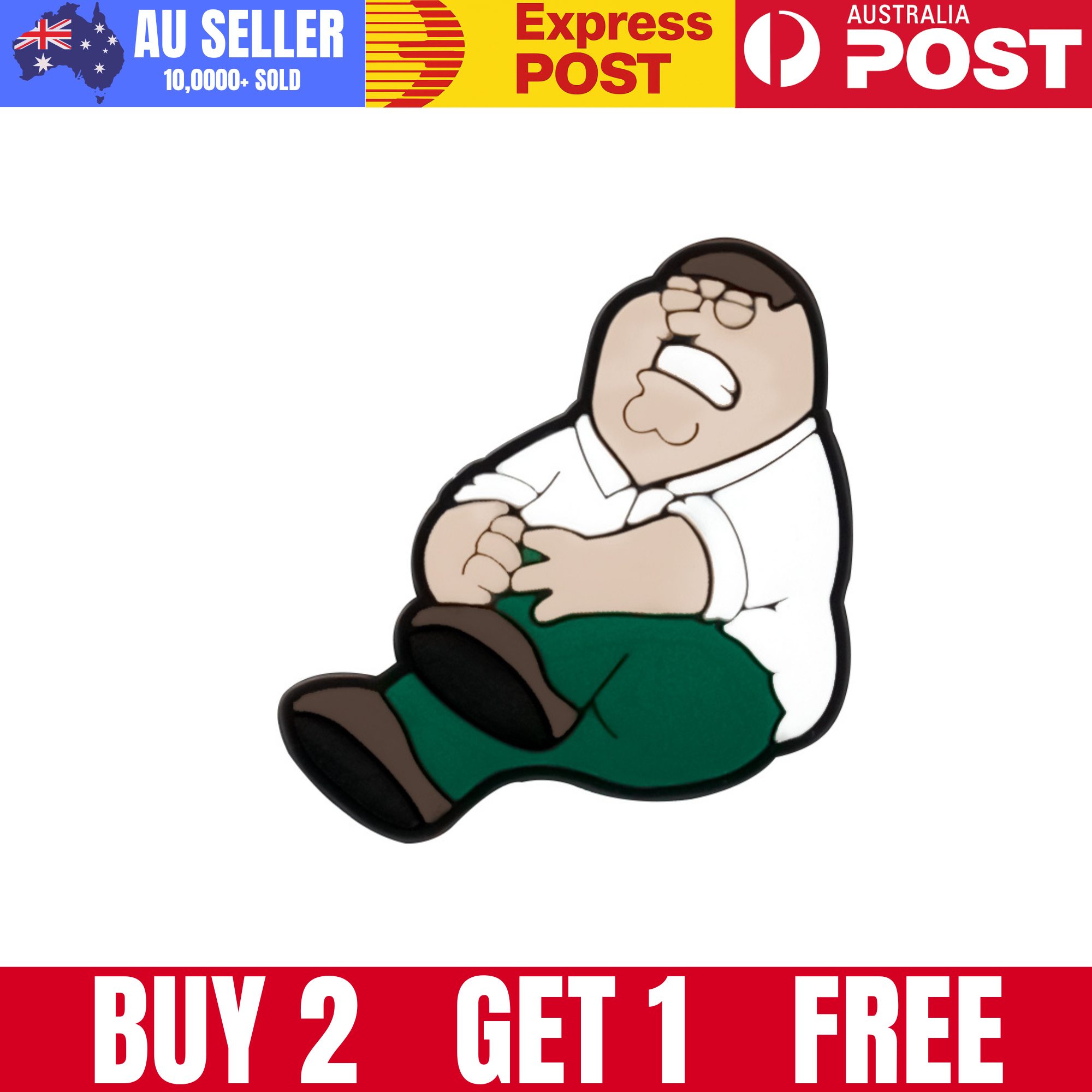 Funny cartoon character pin of a frustrated man sitting with his hand on his forehead.