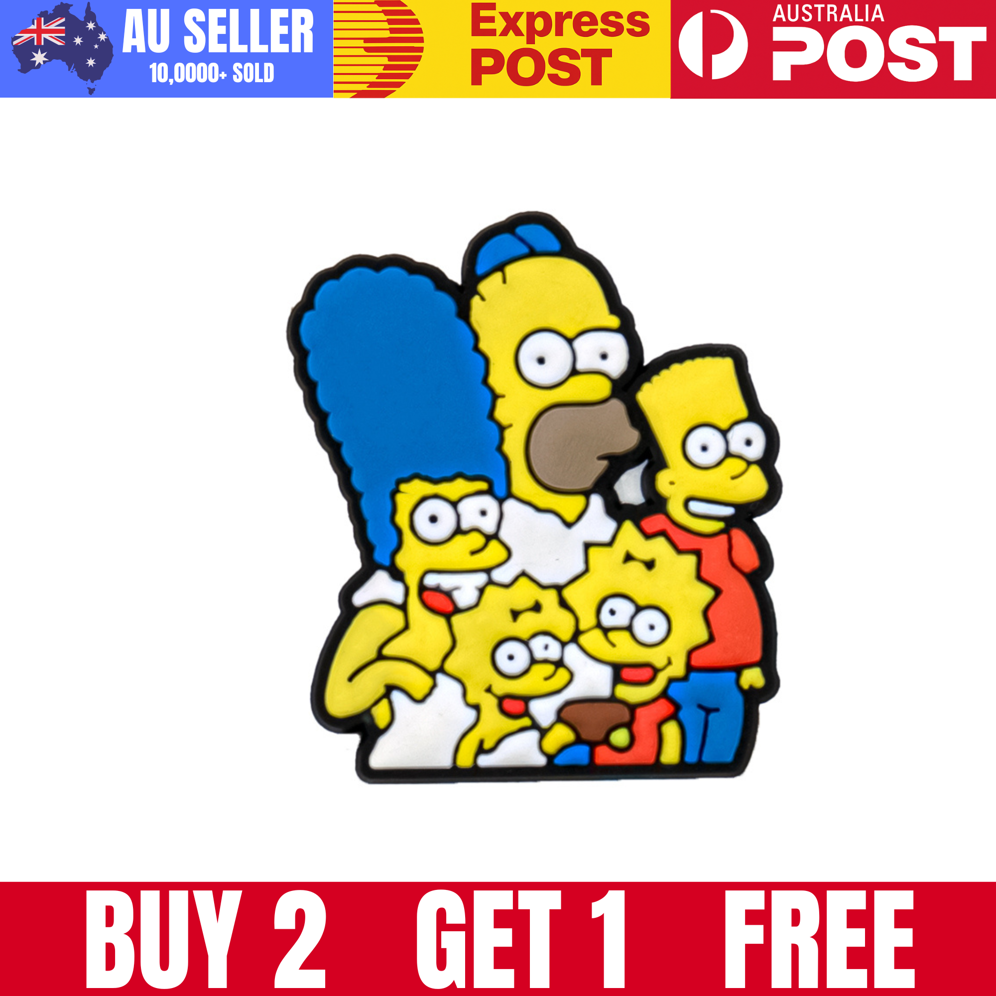 Colorful Simpsons family pin, cartoon-style design with vibrant colors and bold outlines.