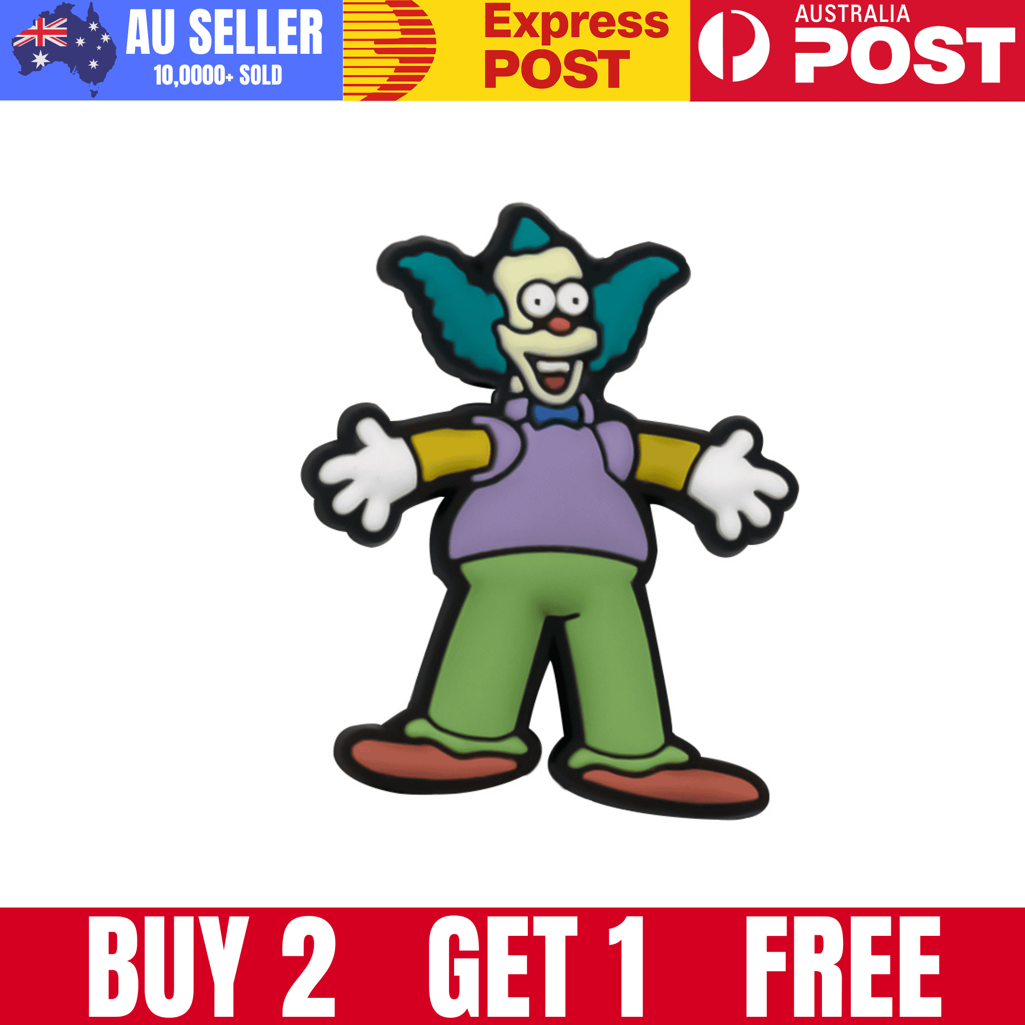 Colorful clown enamel pin featuring a playful cartoon character, perfect for costumes and collectibles.