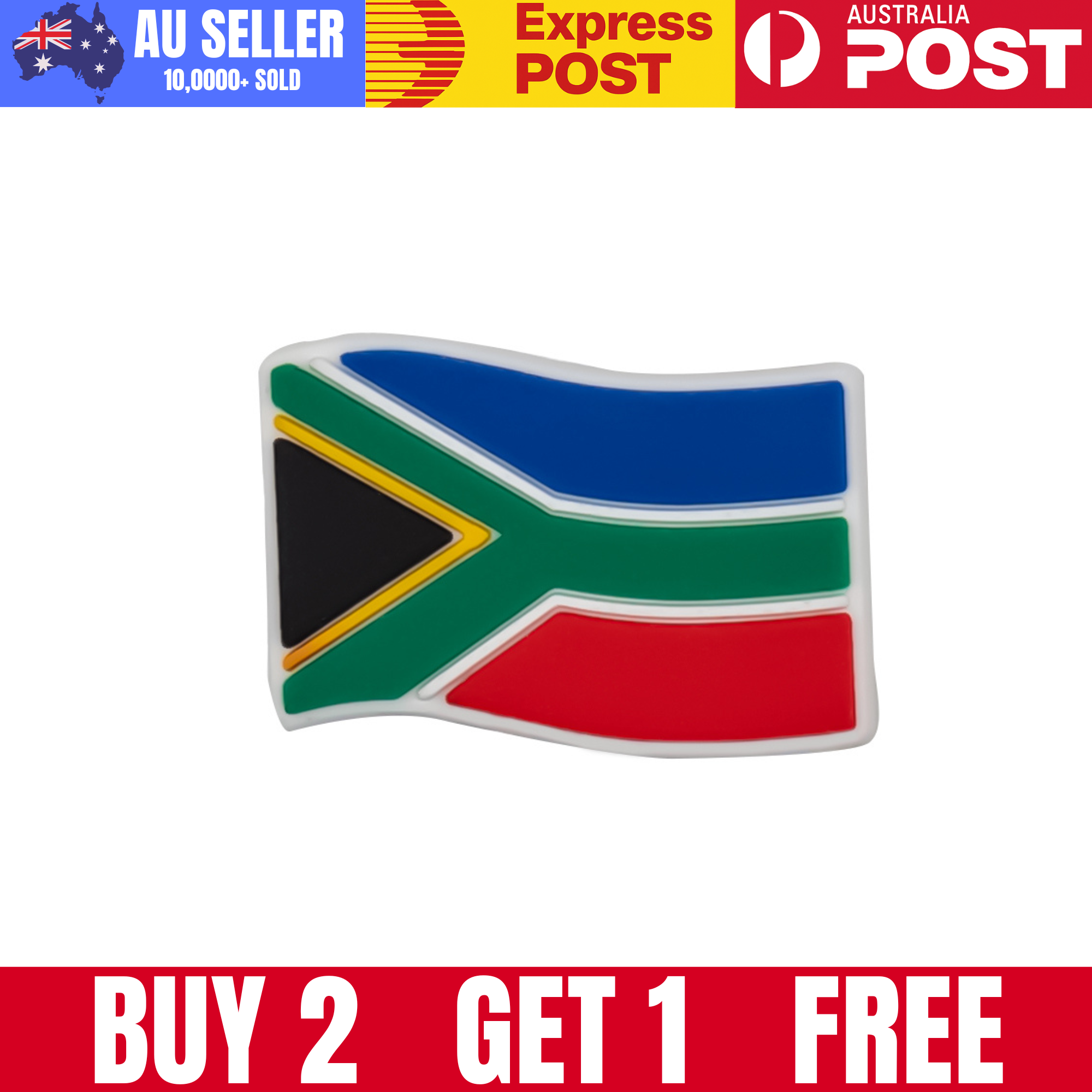 South African flag badge, souvenir accessory, high-quality enamel pin, vibrant design, perfect for fans and collectors.