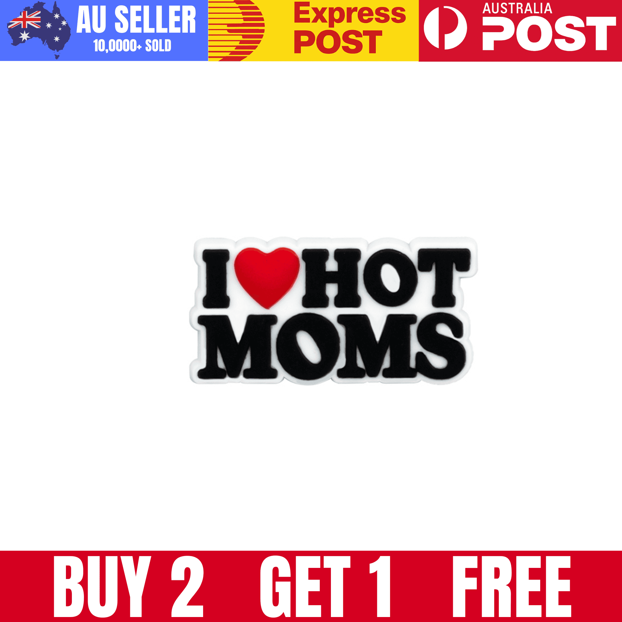 I love hot moms rubber badge, fun and stylish accessory for moms with a sense of humor, perfect gift idea.