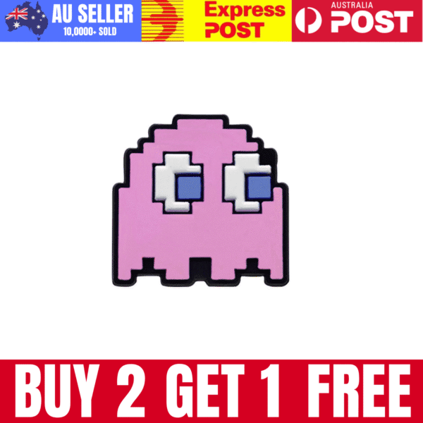 Colorful pixel art Pac-Man ghost enamel pin for collectors, stylish accessories, and gaming memorabilia enthusiasts.