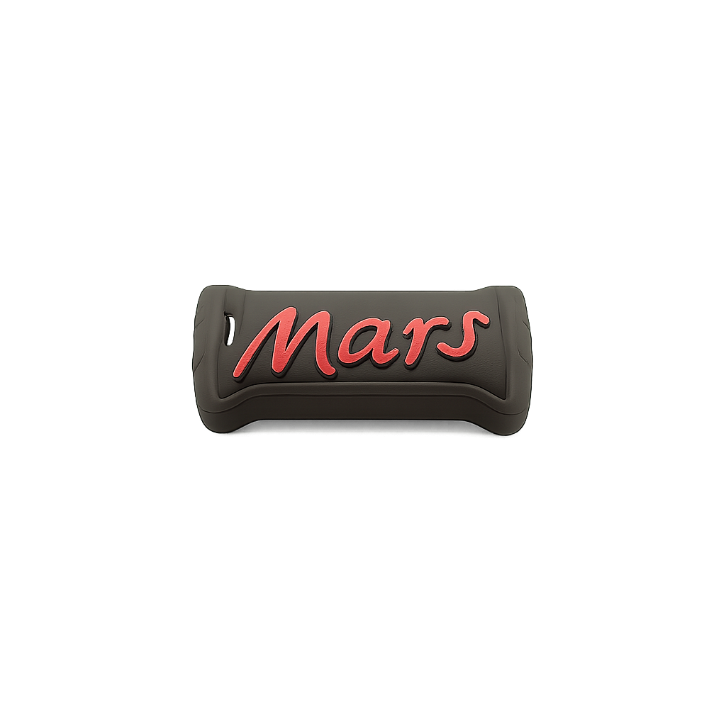 Flexible rubber keychain with Mars logo, colorful and fun design for collectors or gifts.