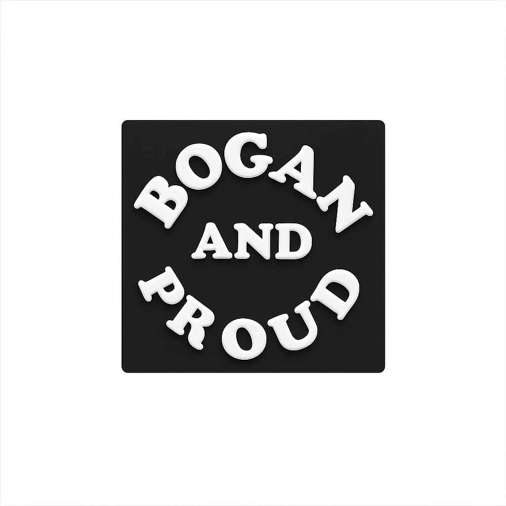 Blog logo sticker with "Bogan and Proud" slogan.