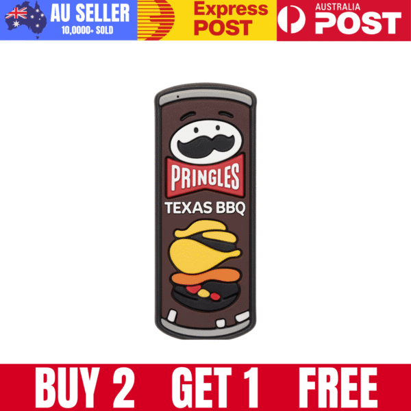 Bright Pringles Texas BBQ figurine pin, must-have for snack fans and collectors.