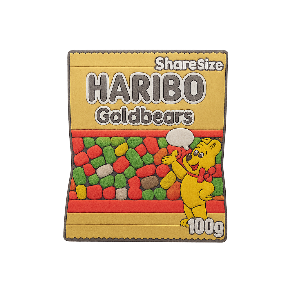 Colorful Haribo gold bears gummy candy enamel pin, collectible confectionery jewelry, novelty sweets pin badge.