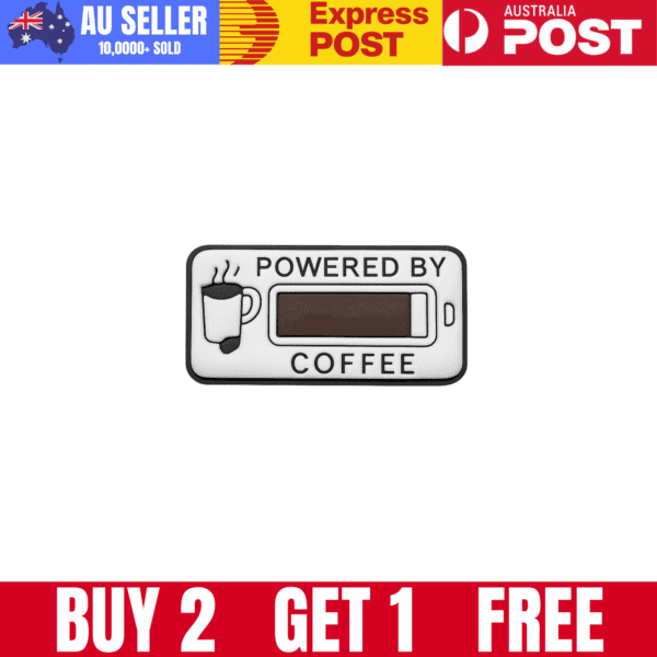Coffee mug with steam and a smartphone icon, with the text "Powered by Coffee".