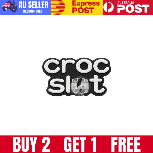 Croc Slatt logo silicone patch, trendy accessory for streetwear, black and white design.