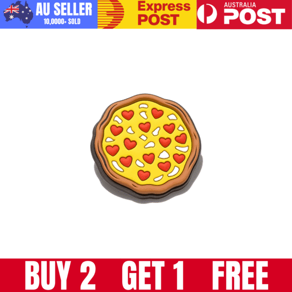 Colorful pizza-shaped enamel pin with heart toppings for everyday fashion.