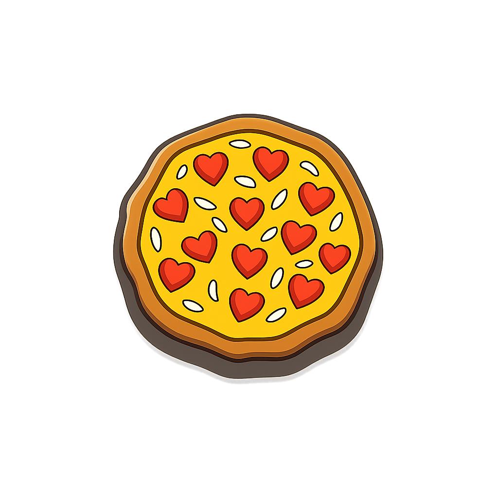 Colorful pizza-shaped enamel pin with heart toppings for everyday fashion.