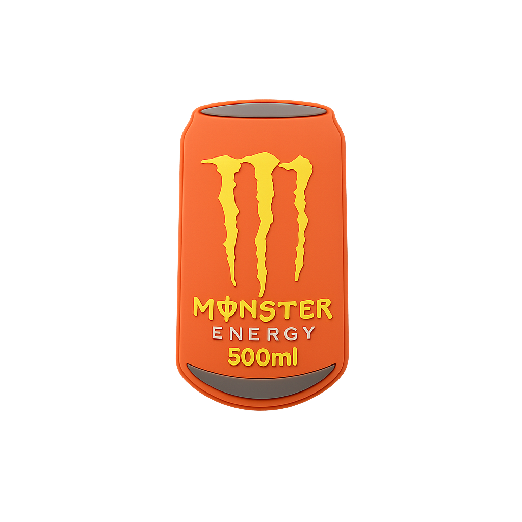 Energy drink can with Monster logo and bright orange design, ideal for active lifestyles.
