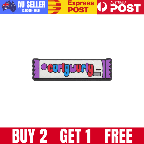 Colorful Curlywurly chocolate badge silicone pin, fun confectionery jewelry, ceramic sweet design, novelty candy charm, vibrant foodie accessory.