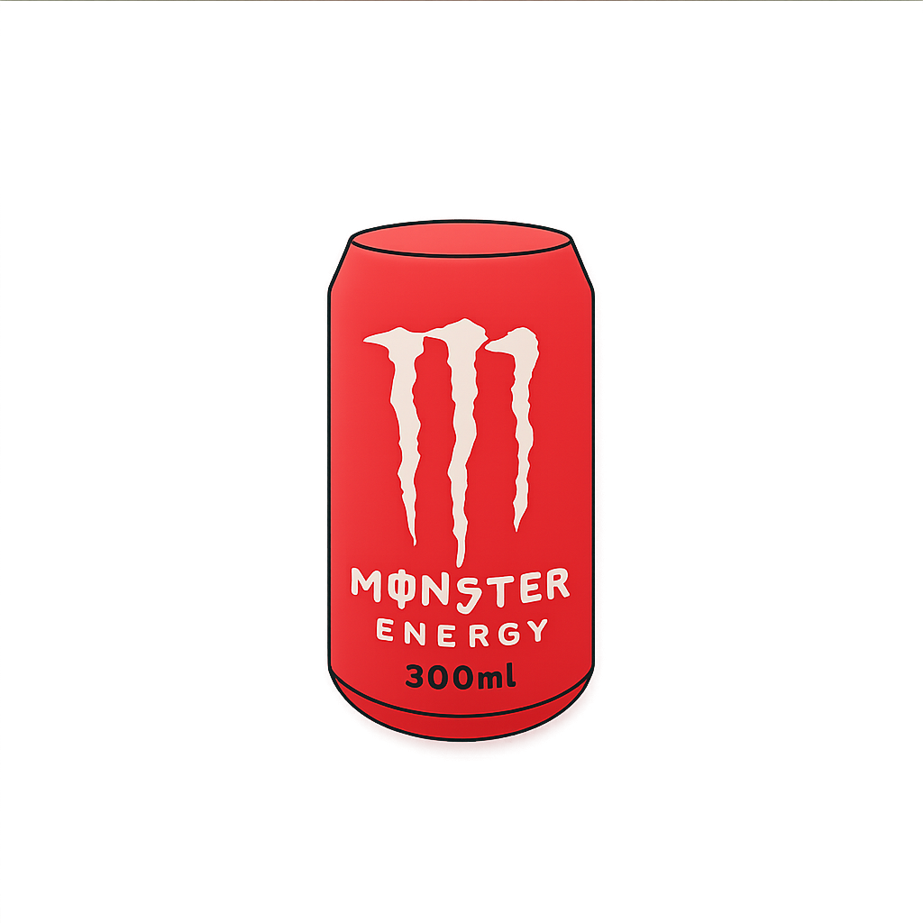 Red Monster Energy drink can, 300ml, with bold logo on sleek design.