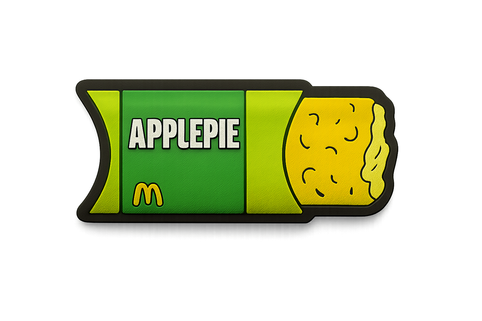 Bright green apple pie McDonald's logo patch with a yellow apple pie illustration.