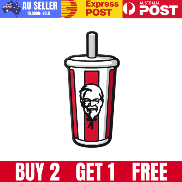 Refreshing KFC soft drink cup with straw, fast food beverage, iconic fried chicken brand.