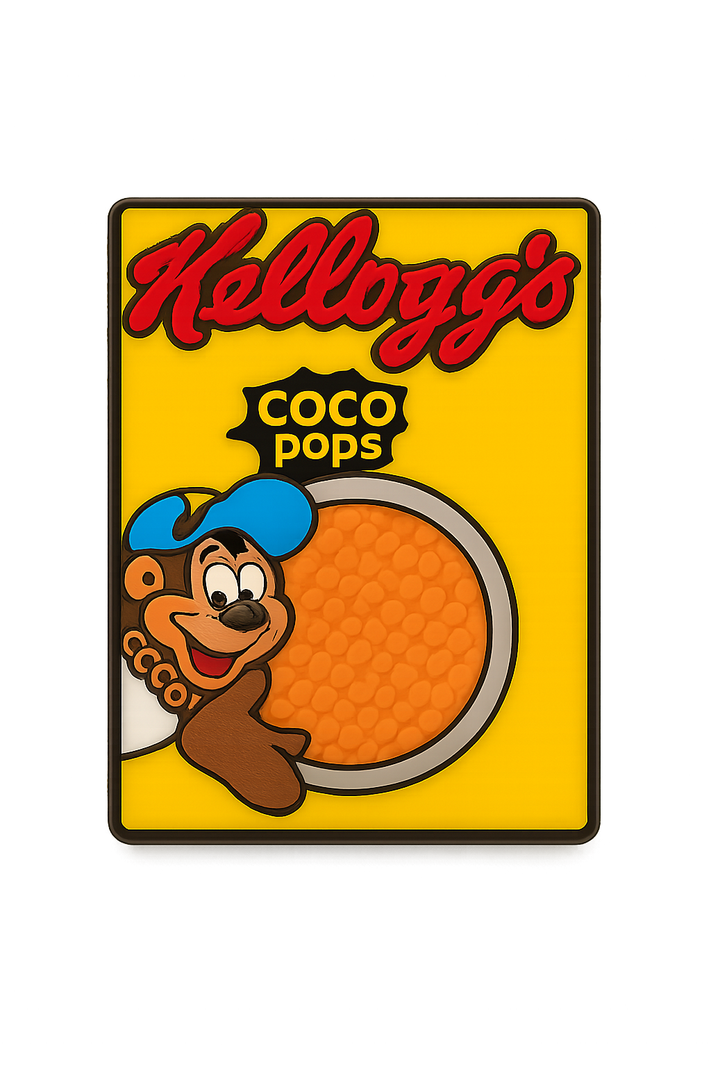 Cute cereal-themed enamel pin featuring Coco Pops mascot and logo, perfect for collectors and fans.