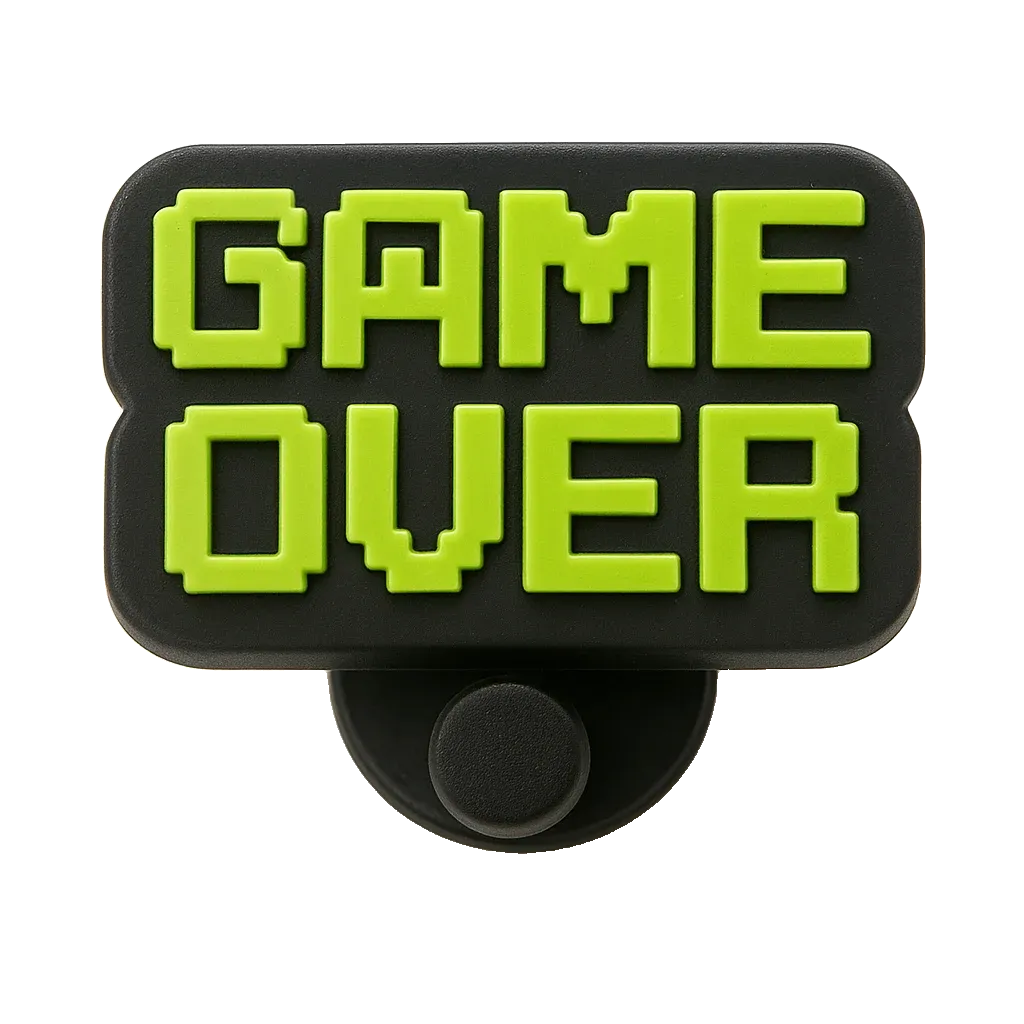 game over green and black croc charm jibbitz shoe accessory