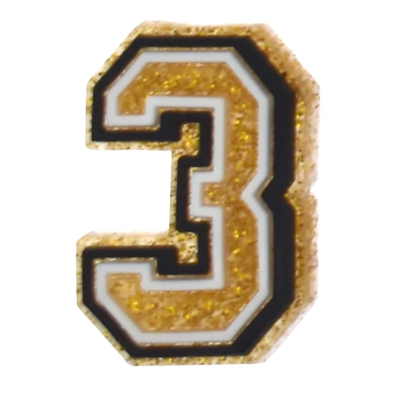 Gold Glitter Number 3 For Jibbitz-Crocs Charms